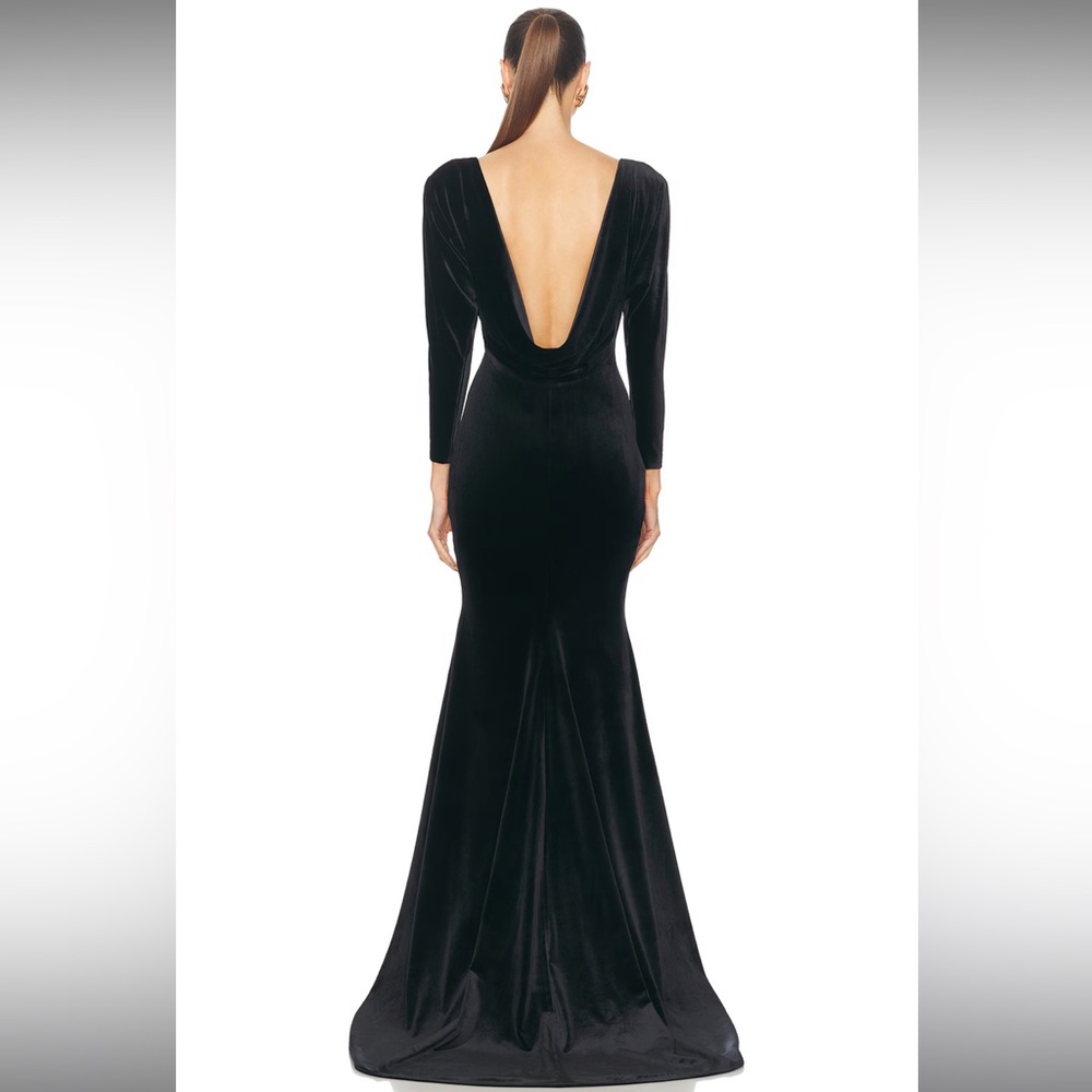 Alex Perry Black Long Sleeve Velvet Evening Gown - Picture 3 of 12